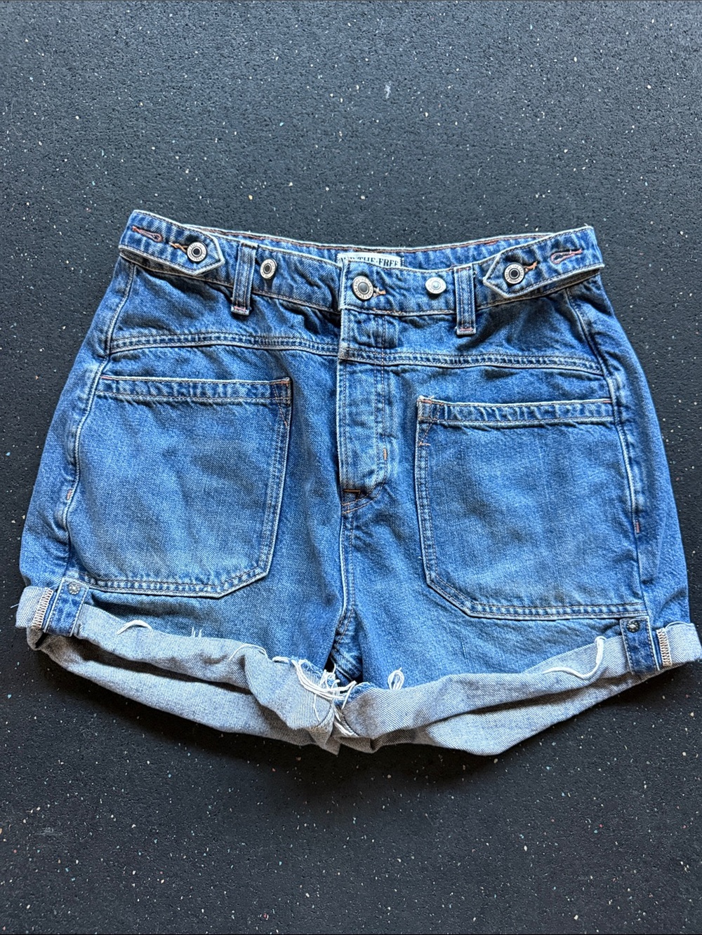 Free People Blue High-Rise Cuffed Denim Shorts